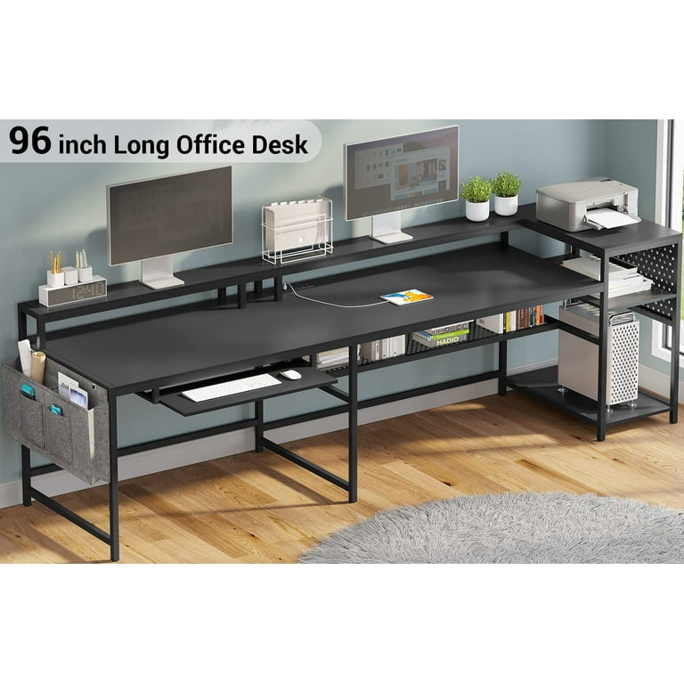 L Shaped Computer Desk with Power Outlets LED Strip 96