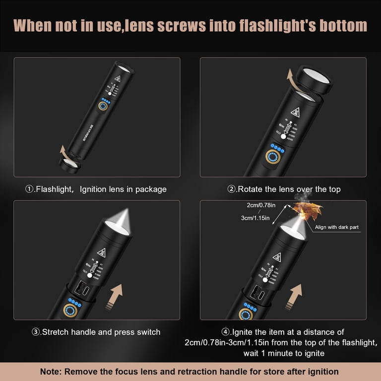 Skyfire Rechargeable Flashlight with Ignition Lens, Ultra-High Lumen LED,  Tactical Design, 1PC