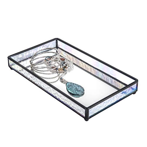 Glass Tray Mirrored Bottom Decorative Bathroom Vanity Makeup Organizer Jewelry Display Perfume Holder Dresser Home Décor Catch All For Women Candle J Devlin Tra 101 Com Glass Tray Mirrored Bottom Decorative, Clear Glass Vanity Tray For Dresser