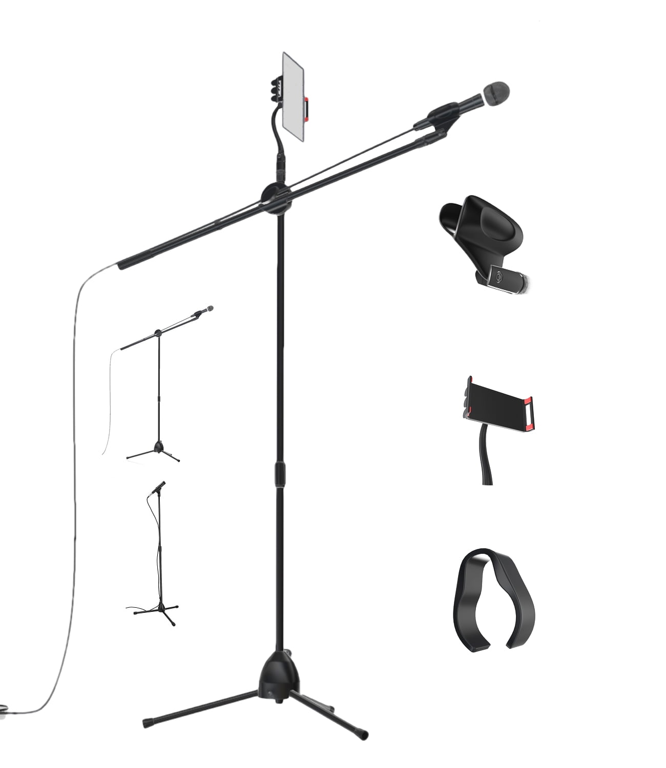 Adjustable Microphone Stand with Tablet Holder Ideal for Karaoke, Studio, Parties, Rehearsals