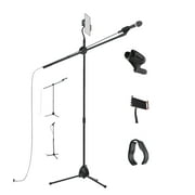 QAISE Microphone Stand – Adjustable Mic Stand Boom - Microphone Stand Tablet Holder for Karaoke, Studio, Parties, Rehearsals – 5ft Tablet and Phone Holder for Microphone Stand