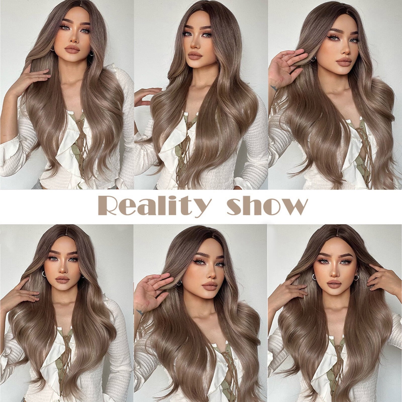 UTOURS Human Hair Wigs For Women 24in/60cm Long Wavy Gradient Brown Women'S High Temperature Silk Wig Suitable For Party Festival Cosplay