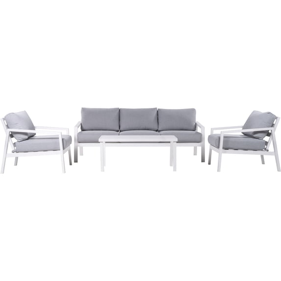Mod Greyson 4-Piece Outdoor Conversation Set, with 2 Aluminum Side Chairs, Sofa, Slat Top Coffee Table, Plush Grey Cushions, Rust-Resistant, All-Weather - GRYSN4PC-GRY