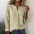thumbnail image 2 of GUACER Womens Linen Long Sleeve Blouses Fashion Solid Button Down V Neck Loose Casual Spring Summer Outfits, 2 of 9