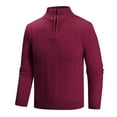 thumbnail image 2 of BXINGOHAI Men's Quarter Zip Pullover Sweater Slim Fit Business Casual Cable Knit Lightweight Long Sleeve Sweaters Wine 3XL, 2 of 5