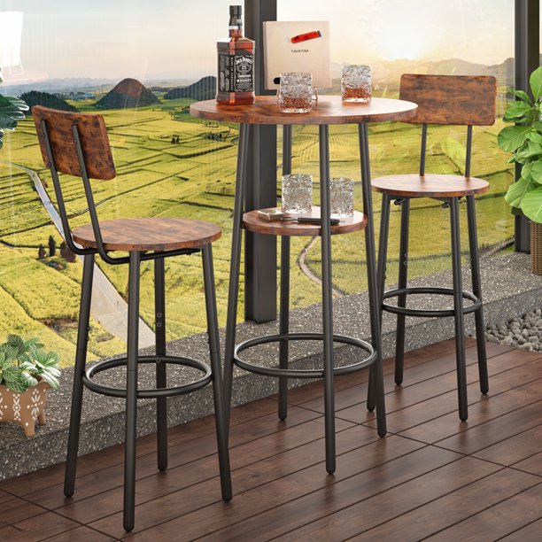UWRNite Bar Table and Chair Set for 2, 3 Piece 2Tier Small Round Pub