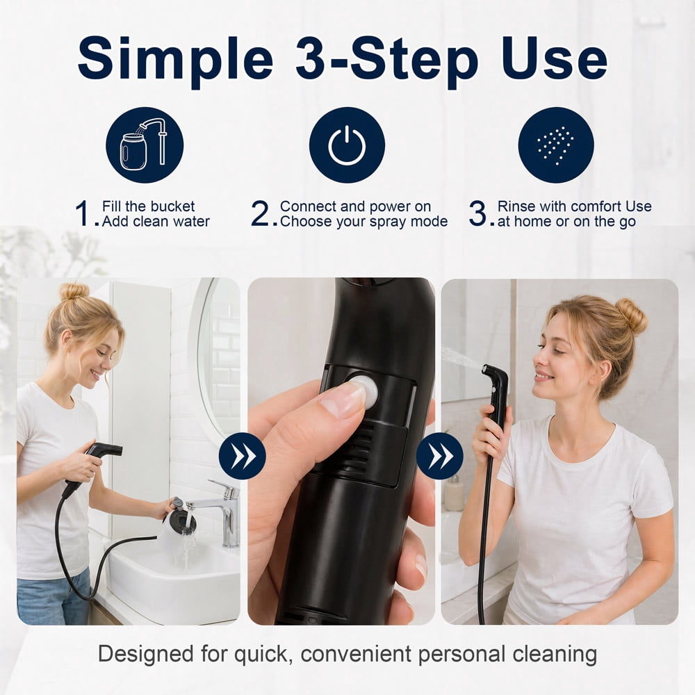 WOWER Portable Electric Bidet with 2.5L Bucket, Rechargeable Travel Bidet Sprayer with 2 Pressure Modes for Camping, RV, Baby Care and Personal Hygiene