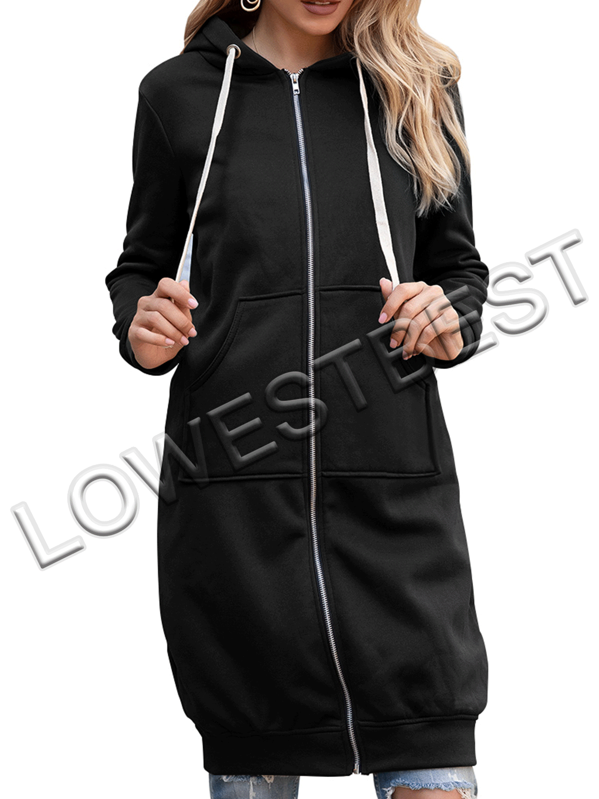 Lowestbest Autumn Casual Women Long Hoodies, Zip Up Sweatshirt Coat for