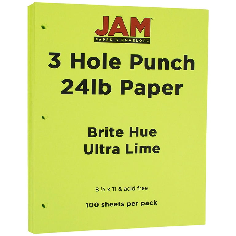 JAM Paper® 3 Hole Punch 24lb Colored Paper, 8.5 x 11, Ultra Lime Green, 100  Sheets/Pack (354428160) - Yahoo Shopping