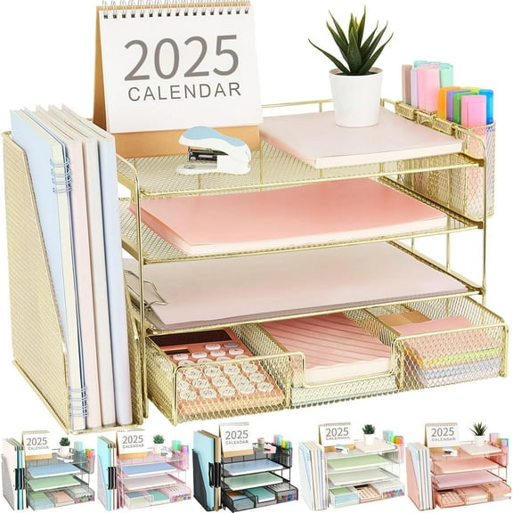 Desk Organizers and Accessories with File Holder, Desk Accessories & Workspace Organizers with Drawer and Pen Holder, Paper Organizer for Office Supplies