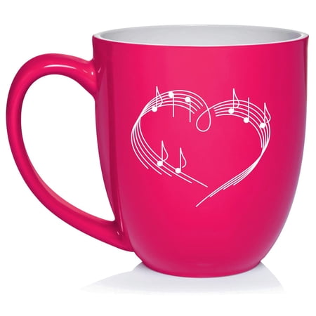 Heart Love Music Notes Ceramic Coffee Mug Tea Cup Gift for Her, Sister, Wife, Best Friend, Birthday, Cute, Graduation, Music Lover, Artist, Musician, Music Teacher, World Music Day (16oz Hot Pink)