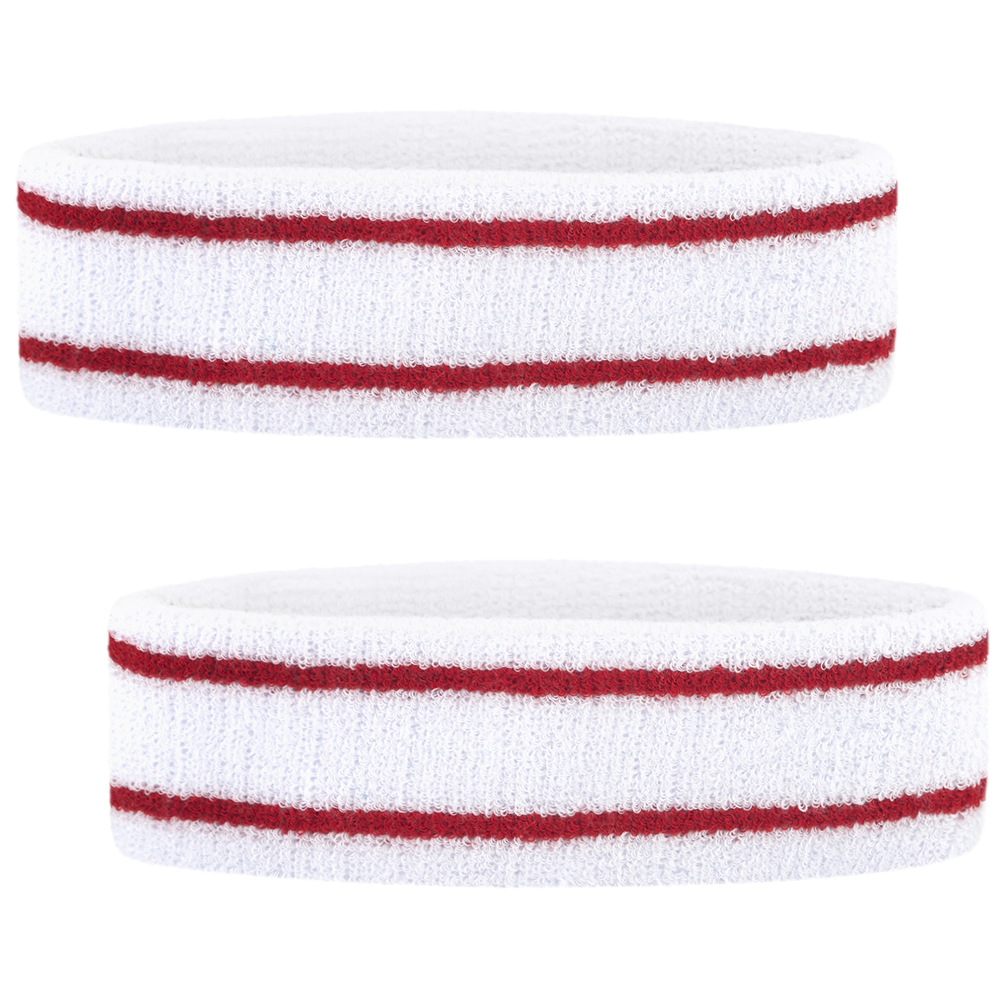 GOGO Sports Headband Sweatband Athletic Terry Cloth Head Band White / Red 2PCS