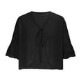 thumbnail image 5 of Jinhomg Womens Bolero Shrugs Elegant Tie Front Chiffon Shrugs Dressy Casual Ruffle Short Sleeve Open Front Jackets for Tops Black S, 5 of 7