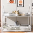 thumbnail image 2 of Bellemave Metal House Bunk Bed with Fence Guardrails and Ladder Twin over Twin Low Bunk Bed Frame Twin Floor Bunk Bed with Ladder(White), 2 of 10
