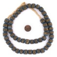 thumbnail image 2 of The Bead Chest Dark Grey Kente Krobo Beads 14mm Ghana African Round Glass Large Hole 28 Inch Strand Handmade, 2 of 3