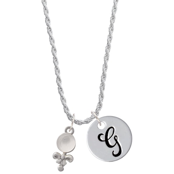 Delight Jewelry Silvertone Clear Frosted Baby Rattle Silvertone Script Initial Disc - G - Charm Necklace, 20"+3"