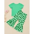 thumbnail image 4 of 2023 Kid Baby Girl St. Patrick\'s Day Outfit Clover Print Short Sleeve Shirt Bell-Bottom Long Pants Green Suit (Green, 5-6 Years), 4 of 9