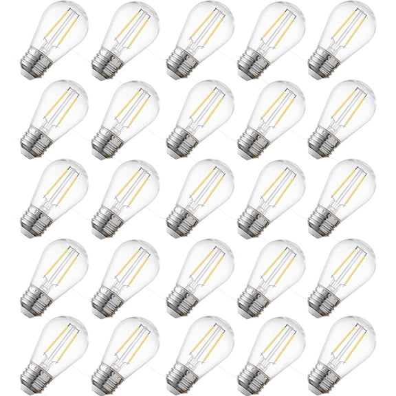 2W LED Light Bulbs, S14 LED Bulbs for Outdoor String Lights and Sputnik Chandelier, Shatterproof Waterproof Clear Plastic, 120V E26 Screw Base 2700K Warm White 25 Pack
