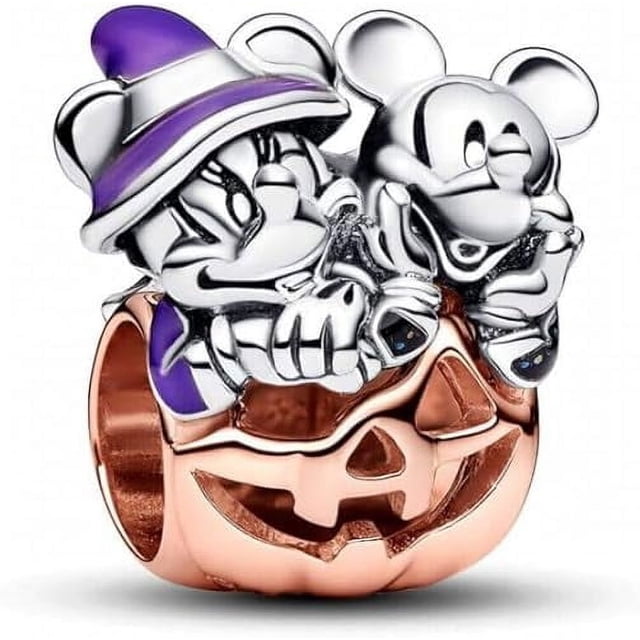 CHARM PLATA ESTERLINA .925 CALABAZA HALLOWEEN MICKEY Y MINNIE MOUSSE 7413