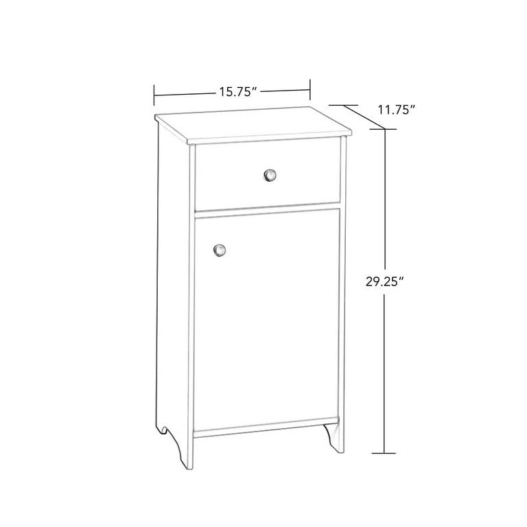 Medford Collection 15.75 in. W x 11.75 in. D 29.25 in. H Single Door Floor Cabinet with Drawer in White Medford Collection 15.75 in. W x 11.75 in. D 29.25 in. H Single Door Floor Cabinet with Drawer in White