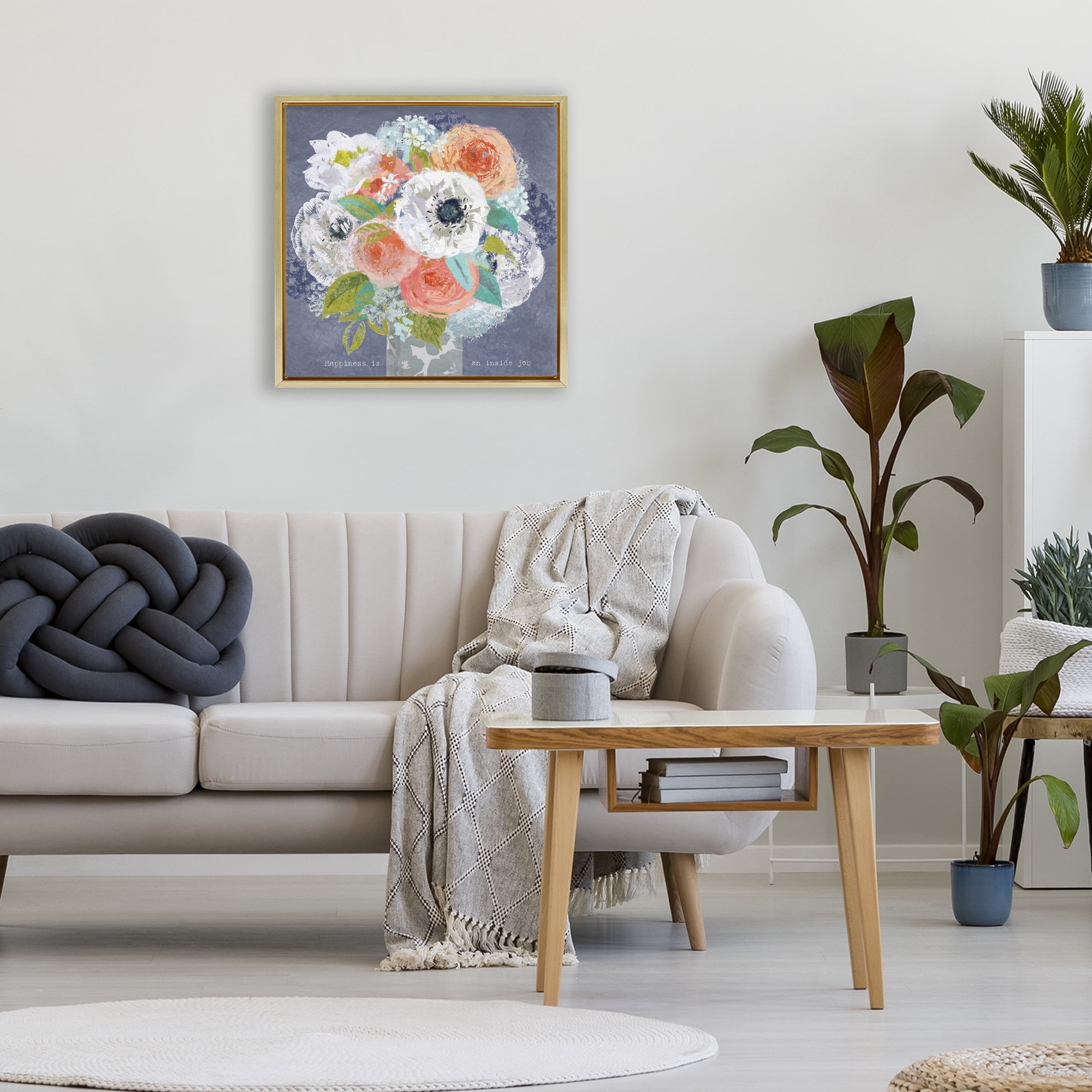 Stupell Industries Happiness Is An Inside Job Gold Framed Floater Canvas Wall Art, design by Suzanne Nicoll