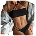 thumbnail image 2 of Fengqque Women's Solid Bikini Sexy Slim One Shoulder Splice Swimsuit Set, 2 of 5