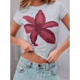 thumbnail image 4 of Prettady Women Short Sleeve Baby Tee Y2k Flower Graphic Printed Crop Top Slim Fit Crew Neck Tees Grey S, 4 of 7