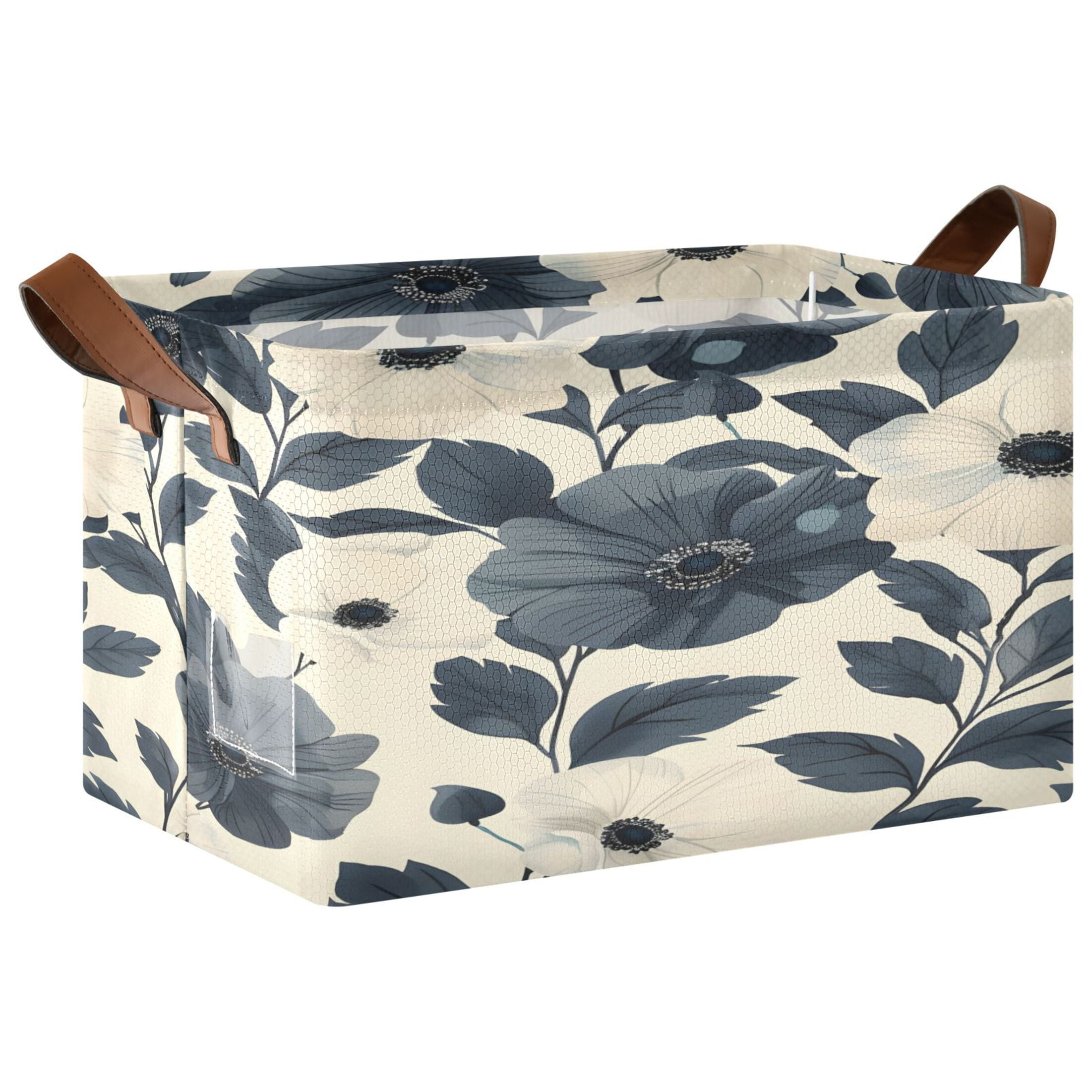 Ryvnso Black Peony Flower Storage Bins Large Basket Foldable Cube Toys Organizer with Handles 2 PCs