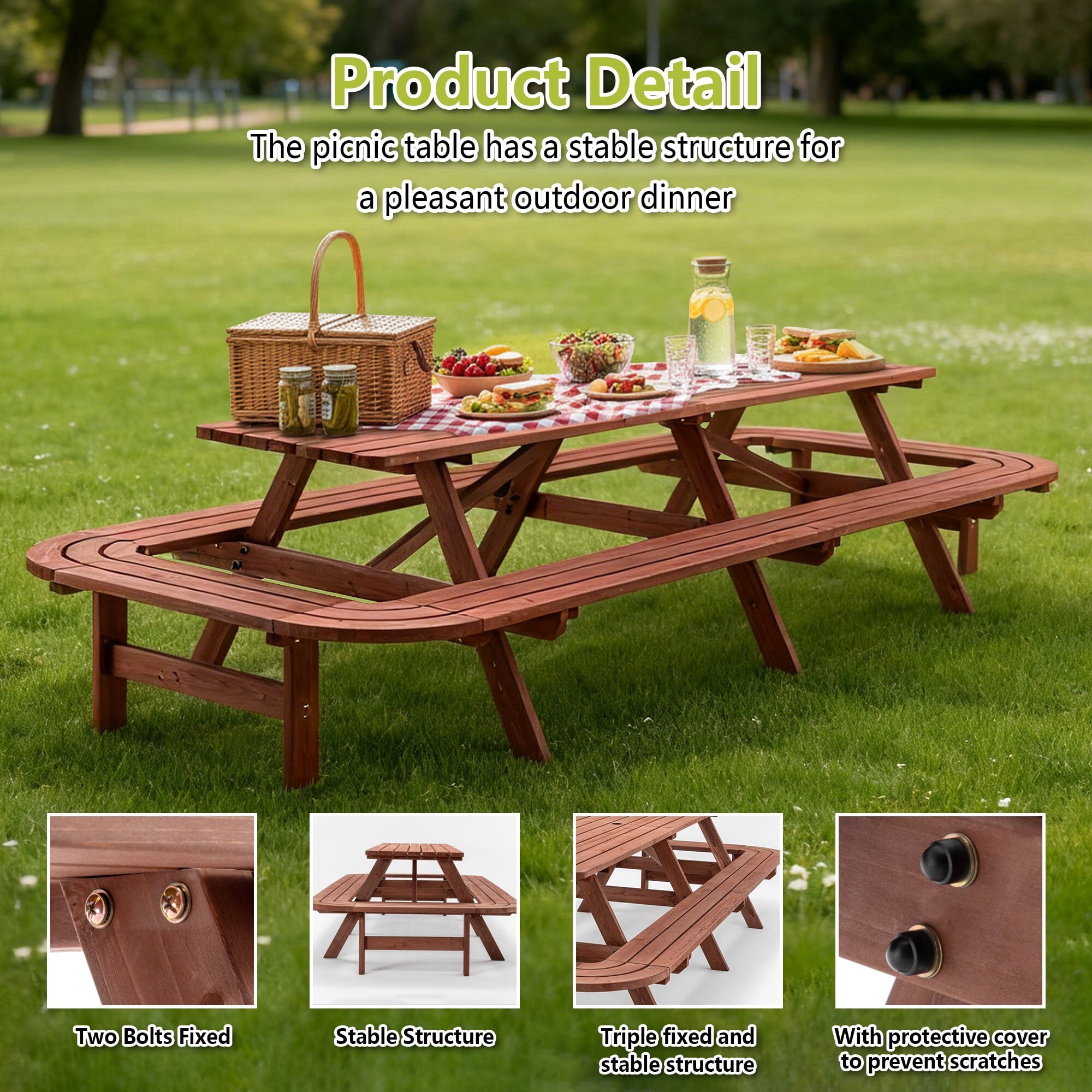 DEALTOPS 8ft Class Extra Long Picnic Table Seats 14-16, Heavy Duty Wooden Outdoor Party Dining Set for Patio