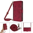 thumbnail image 2 of Premium Multifunctional Embossed Wallet Case for Samsung Galaxy A25 5G, with Crossbody & Wrist Strap, Card / Cash / Zipper Pockets, Magnetic Clasp Kickstand Stylish PU Leather Cover, Red, 2 of 19