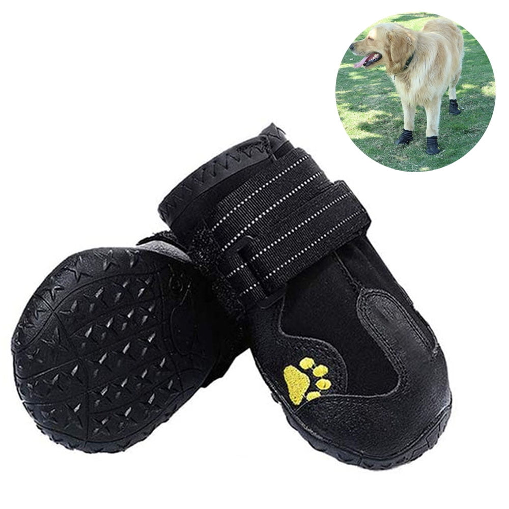 4pcs Set Dog Boots Waterproof Dog Shoes Dog Booties with Reflective Velcro Rugged Anti Slip Sole and Skid Proof Outdoor Dog Shoes for Medium To Large