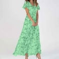 thumbnail image 5 of Rigardu Women's Fashionable Summer Casual Floral V Neck Short Sleeved Long Dress Green + XXL, 5 of 8