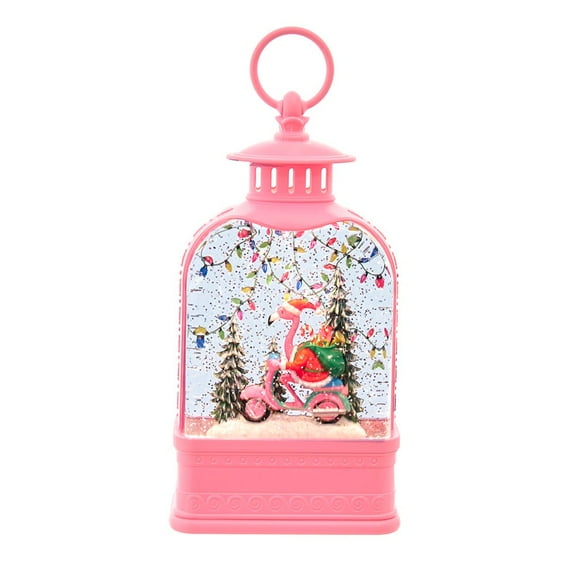 Kurt Adler 9.75-Inch Battery Operated USB LED Lighted Flamingo Riding Motorcycle Water Lantern