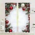thumbnail image 6 of Christmas Ball Holiday Printed Curtains, 2D Flat Printed Red Luxury Xmas Print Curtains with Snowflakes and Pine Branches for Bedroom Living Room Holiday Party Decorations, 6 of 9