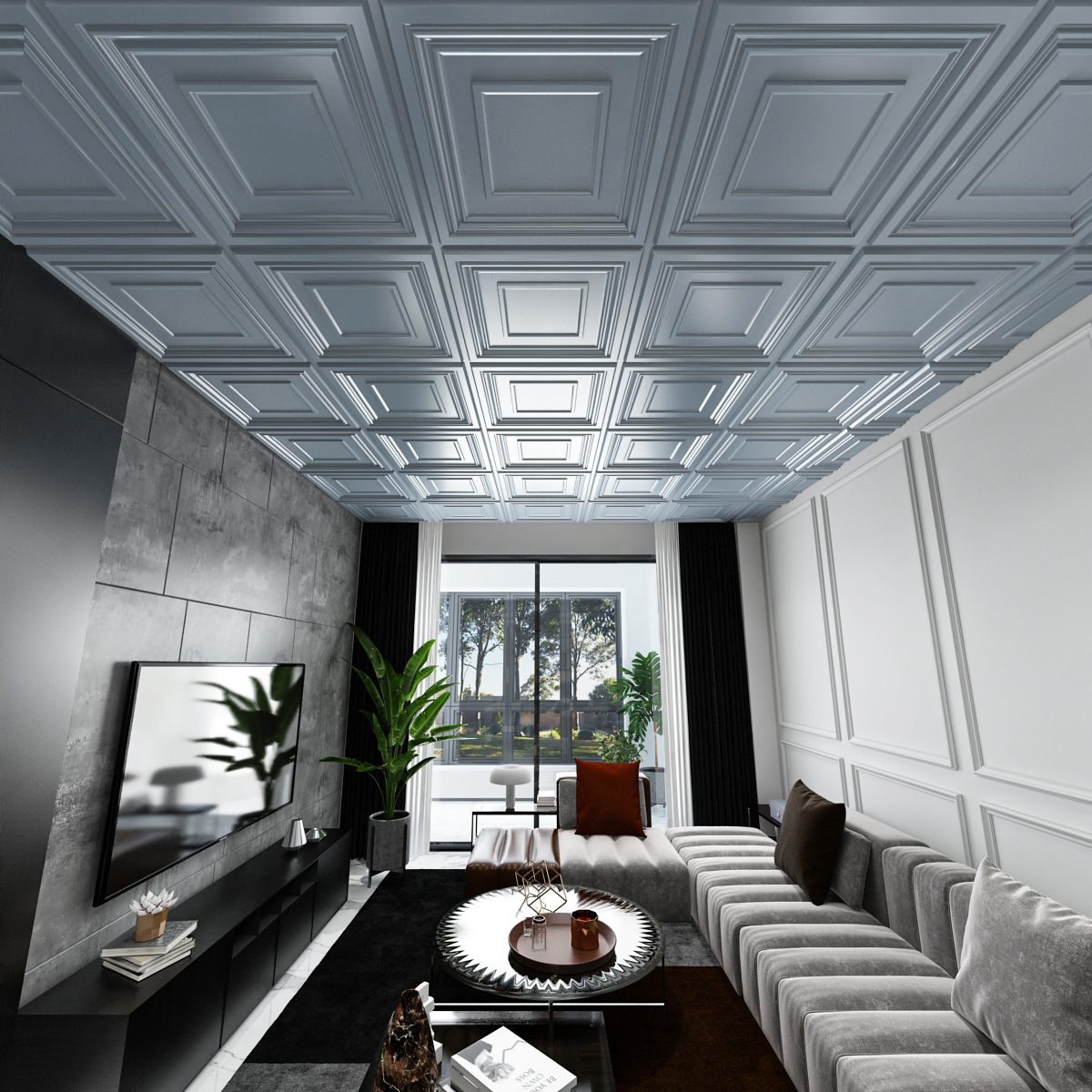 Matt Gray PVC Decorative Ceiling Tile for Drop in Grid System(12 Tiles)