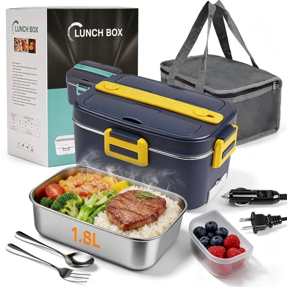 Electric Lunch Box Food Heater, 1.8L Portable Heated Lunch Box for Adults, 75W Fast Heating Food Warmer, 12V/24V/110-230V for Car Truck Office Travel (Blue)