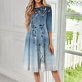 thumbnail image 2 of WTOBBY Women's Trendy Round Neck Floral Print 3/4 Sleeve Midi Dress, Digital Pattern Casual Dress with Comfortable Everyday Wear,Royal Blue L, 2 of 4