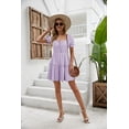 thumbnail image 6 of Womens Smocked Square Neck Boho Floral Short Sleeve Ruffle Beach Summer Mini Dress, 6 of 8