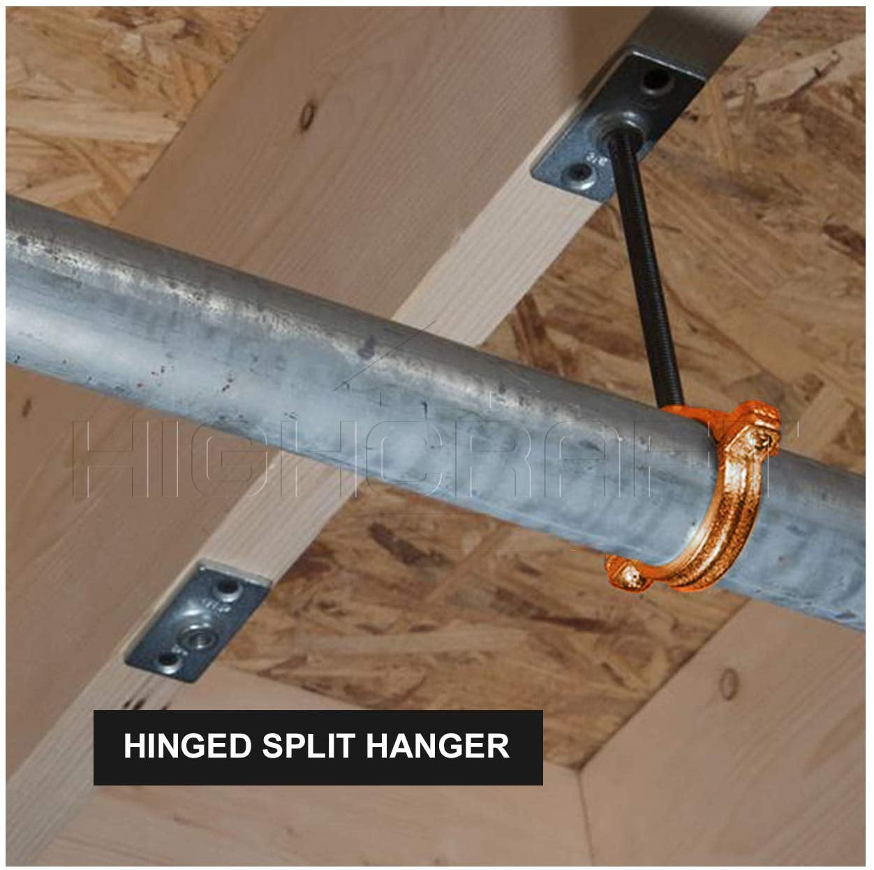 Highcraft Hinged Split Ring Pipe Hanger, 1 in. Copper Epoxy Coated Iron Extension Hanger with 3/8 in. Threaded Rod Fitting for Suspending Tubing (10 Pack)