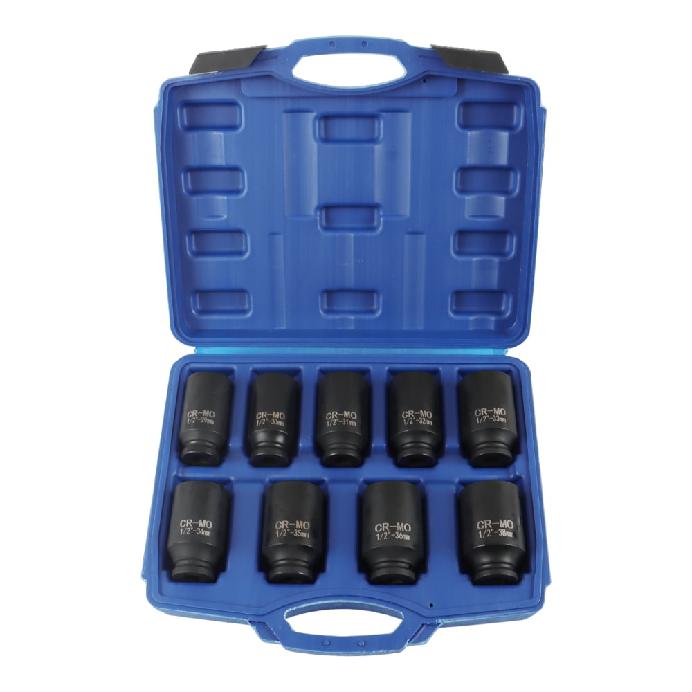 9pcs Deep Impact Socket Set 1/2" Drive Metric Axle Hub Nut Socket 29-38mm for Removing and Mounting Axle Nuts