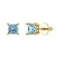 thumbnail image 2 of 0.5 Ct Princess Cut Studs Blue Natural Aquamarine 14K Yellow Solid Solid Gold Everyday Dainty Earrings Screw Back, 2 of 7