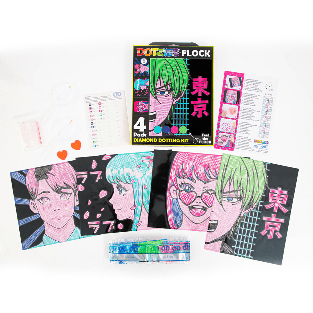 Diamond Dotz Neon Flock Anime Diamond Painting Kits for Adults - Colorful Diamond Art Kits a Relaxing Creative Craft Kit with Dotz Gems 10x8