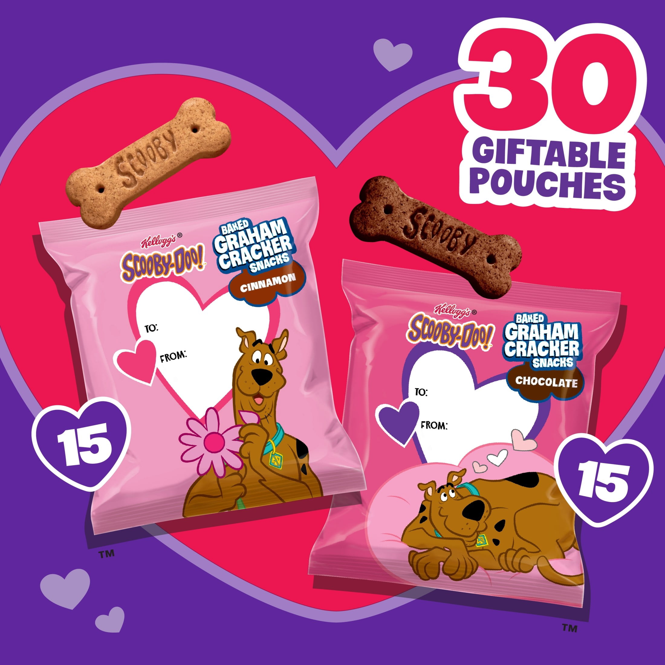 Kellogg's SCOOBY-DOO! Variety Pack Baked Graham Cracker Snacks, Valentine's Day, 30 Count