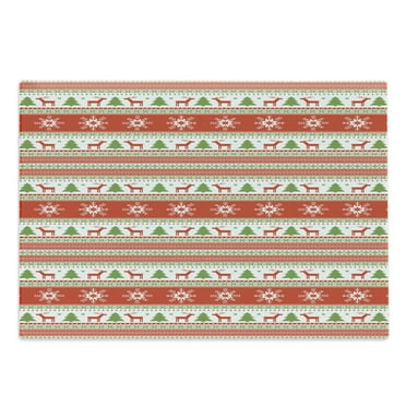 Christmas Cutting Board, Traditional Reindeer Xmas Tree Snowflake Border Knitted Seem Pattern, Decorative Tempered Glass Cutting and Serving Board, Large Size, Vermilion Green White, by Ambesonne