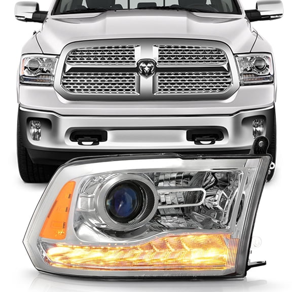 2013-2015 Ram 1500 2500 w/ Chrome Trim Projector Headlight Headlamp - Passenger