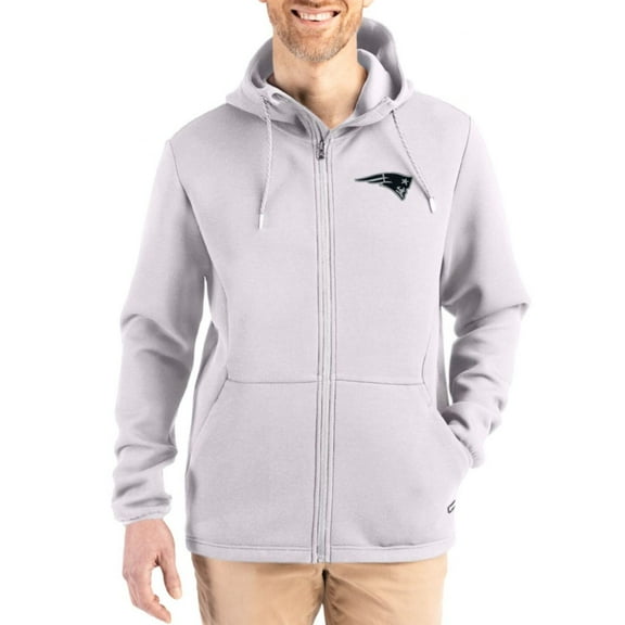 Men's Cutter & Buck Gray New England Patriots Roam Epic Comfort Recycled Full-Zip Hoodie Jacket