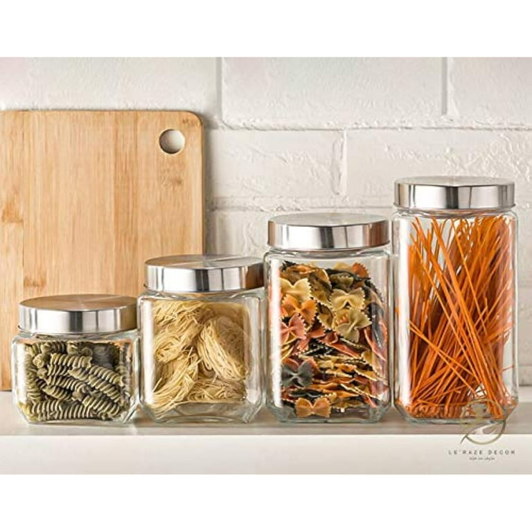 4 Pc Glass Cookie Jars for kitchen counter with Glass Lids, Large Candy  Jar, Glass Kitchen Storage Containers, Pantry, Flour and Sugar Containers