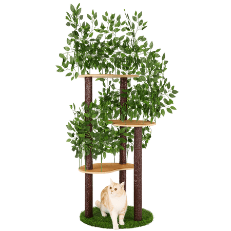 SEJOV 65" Large Cat Tree with Leaves, Cat Tree & Condo Scratching Post Tower,Green