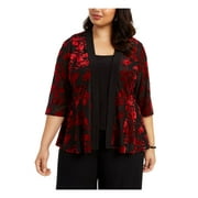 ALEX EVENINGS Womens Red Floral Sleeveless Scoop Neck Top Plus Size: 1X