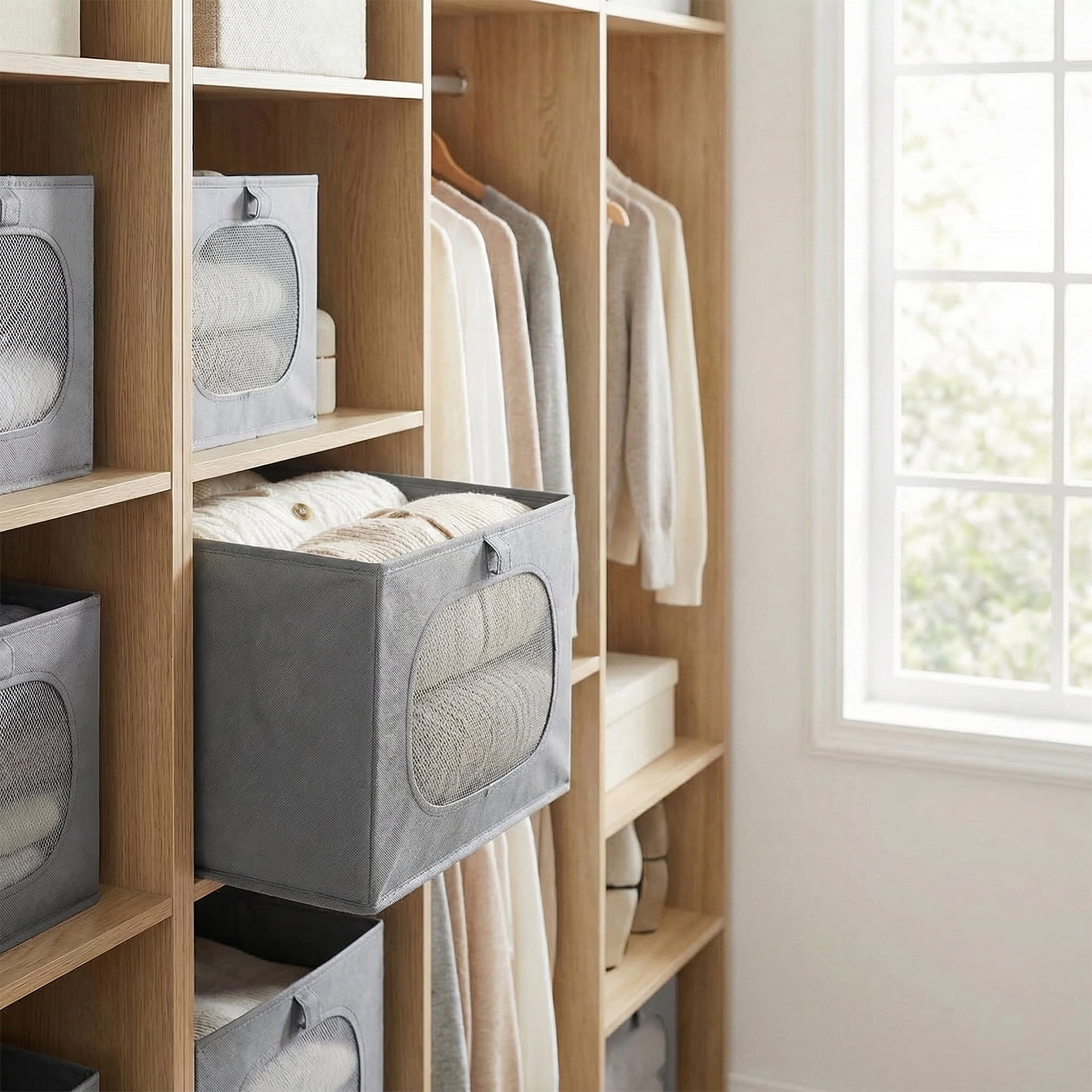 Unique Bargains Fabric Storage Bin With Bottom Dark Grey 18.5*11.8*9.8in